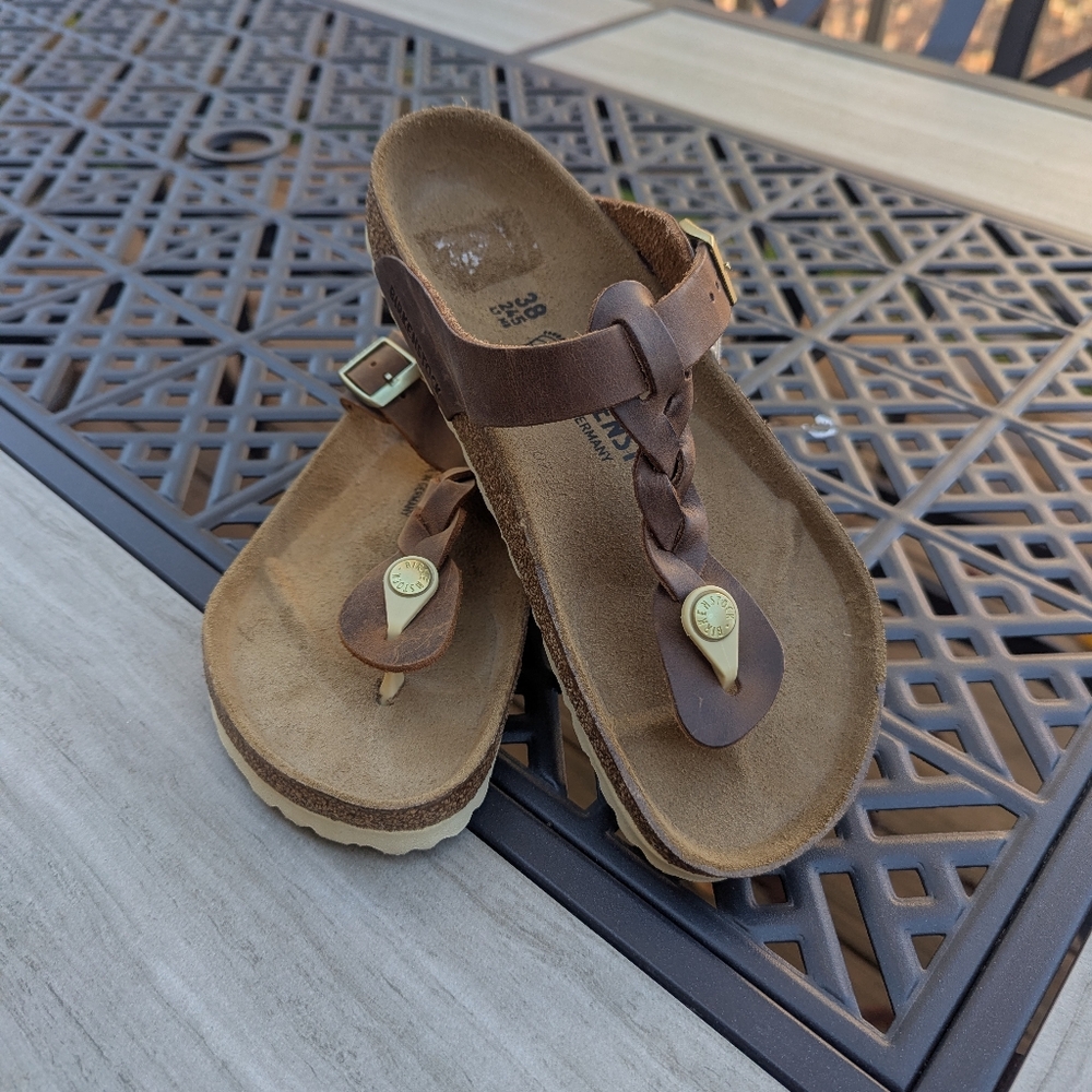 Birkenstock Gizeh Braided 38 Brown Leather Flip Flop Sandals